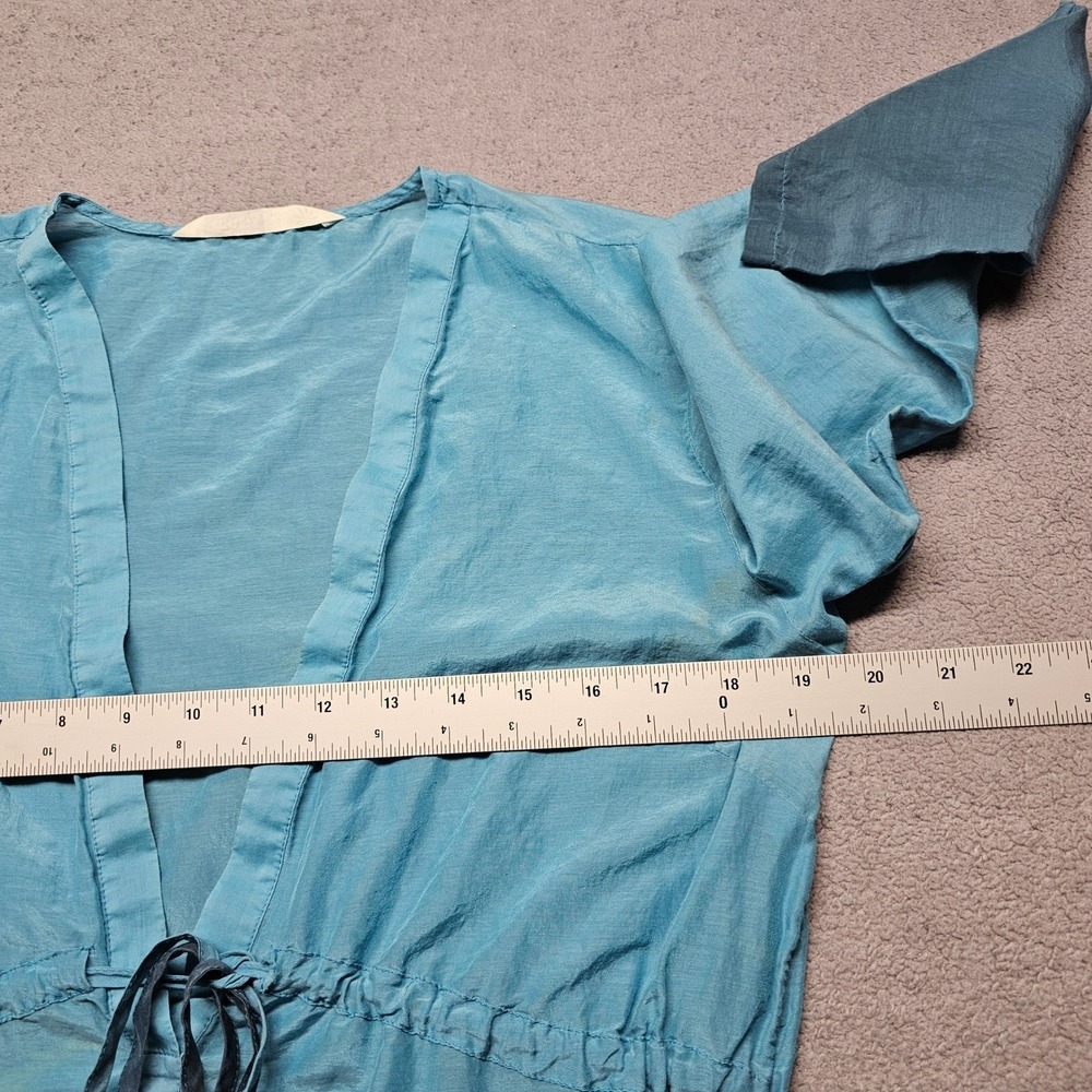 Athleta Cotton Silk Tunic Dress Womens Medium Blue Ombre V-Neck Tie Waist - Picture 3 of 12